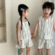 thumbnail image 4 of Conjunto de chaleco de verano para niños, traje superior de encaje para niñas, camiseta sin mangas a rayas bordadas y pantalones cortos, traje informal para niños de 2 uds, traje para hermanos, 4 of 6