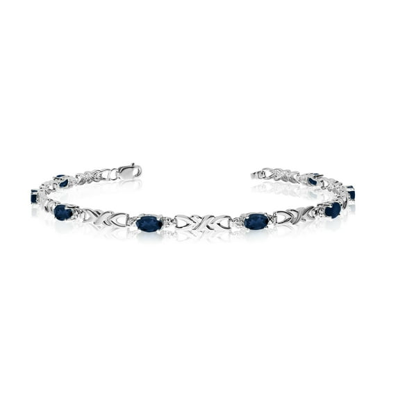 10K White Gold Oval Sapphire and Diamond Bracelet