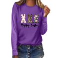 thumbnail image 3 of Easter Graphic Tee for Women Casual Long Sleeve T Shirt Holiday Print Lightweight Top Purple XXL, 3 of 5