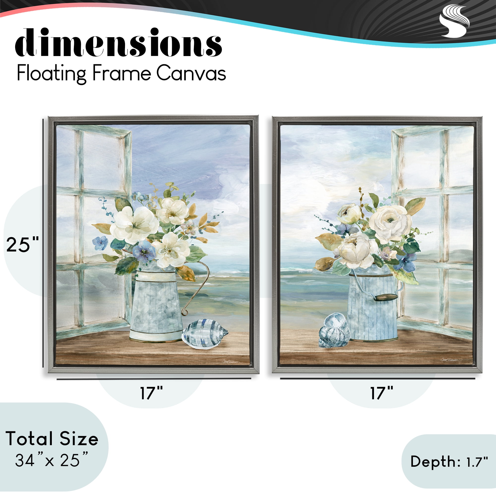 Stupell Industries Seaside Bouquets in Window 2 Piece Gray Framed Floater Canvas Set, design by Carol Robinson