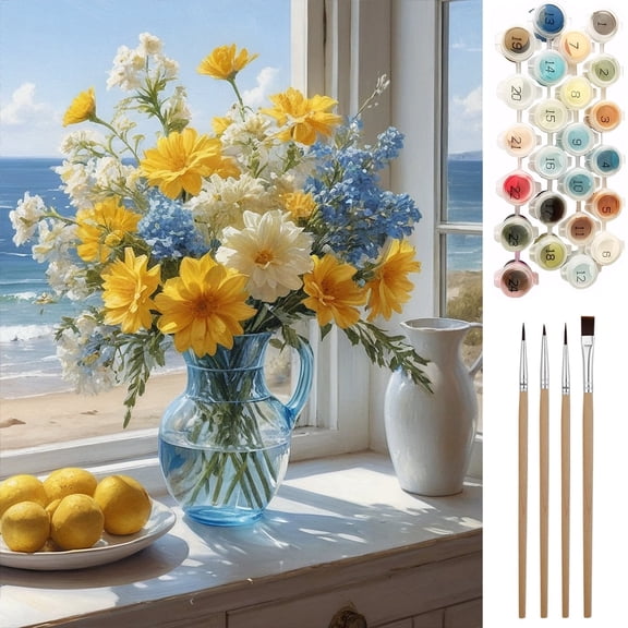 Oziral Paint by Numbers Kit for Adults Beginners, DIY Canvas Flowers Acrylic Paintings for Home Wall Decor, 16x20 inch with Painting Brush Without Frame