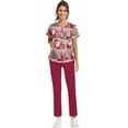 thumbnail image 5 of Wutalume Women's Holiday Print Medical Uniform Set, Short Sleeve V-Neck Top with Pockets and Pants, Nurse Scrub Outfit,Red XL, 5 of 6