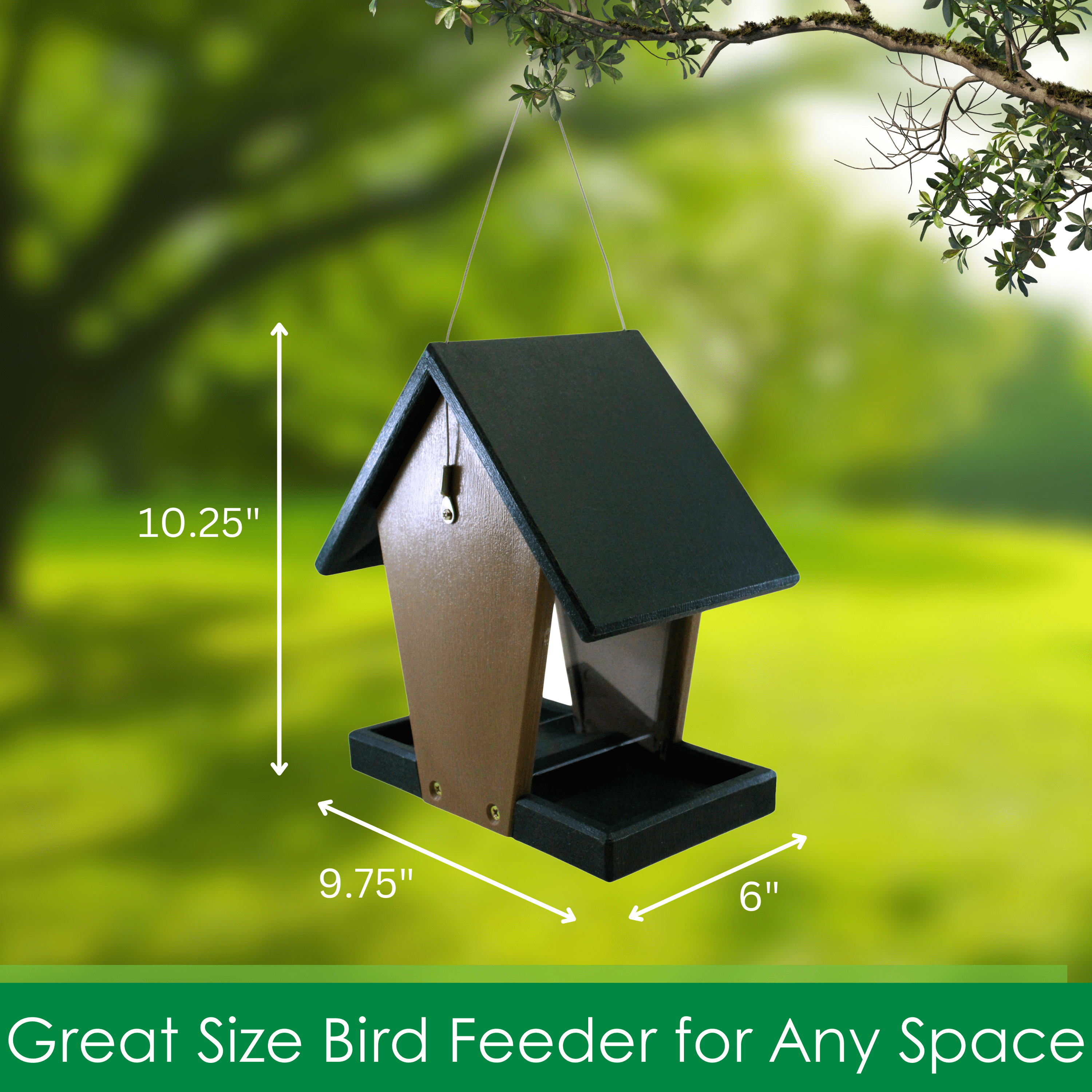 Songbird Essentials Hopper Feeder Recycled Plastic Wild Bird Feeder for Bird Seed, 6 Cup Capacity