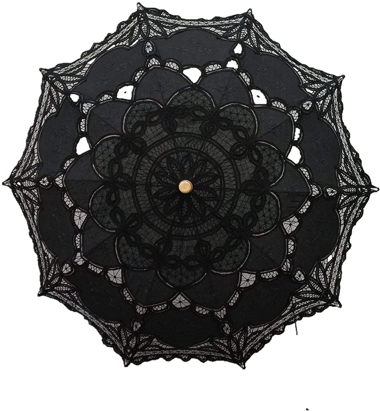 Lace Wedding Umbrella Parasol For Bride Cotton Fashion Wooden Handle Decoration Umbrella Black 