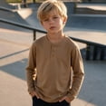thumbnail image 6 of BLVB Boys Henley Long Sleeve T-Shirt Casual Crewneck Tops Loose Button Basic Tee Teen Kids Layer Clothes 5-15Y(Coffee,5-6 Years), 6 of 9