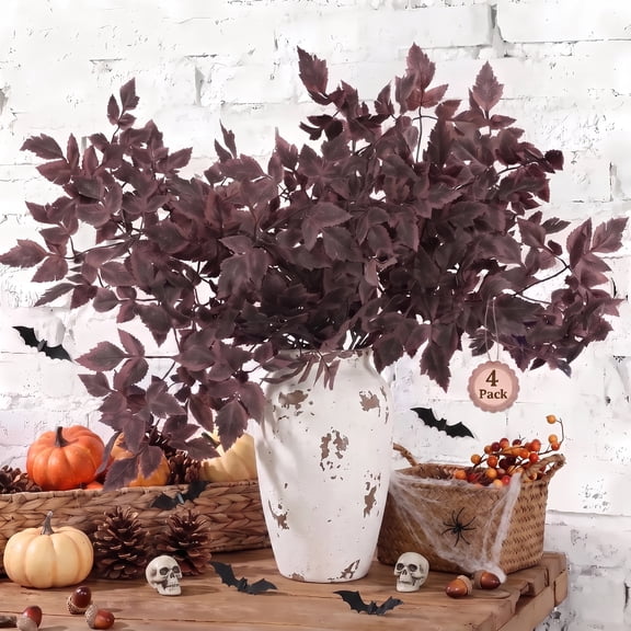 AcerichFad Artificial Fall Plants, 4 Pcs 33" Fall Fake Cimicifuga Stems Faux Leaves Branches for Autumn Party Vase Halloween Table Home Decor