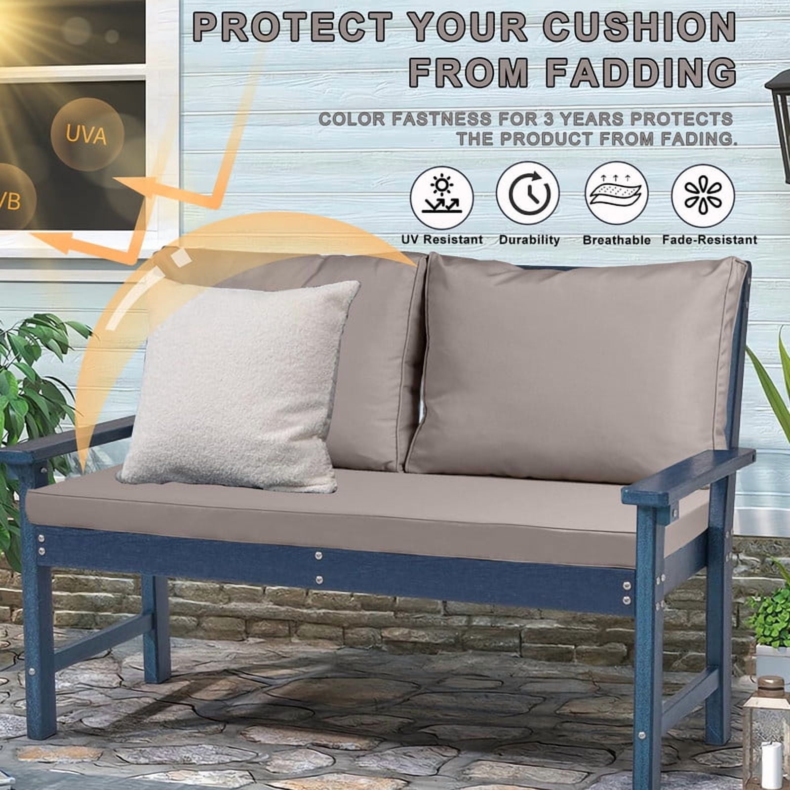 Outdoor Loveseat Cushion Set, 48" x 24" Waterproof Patio Furniture Cushions with Removable Cover, Ties and Hidden Zipper, Patio Love Seat Sofa Cushions（Khaki）