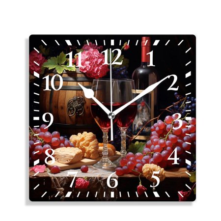 10 Inch Wall Clock Battery Operated Silent Clock Decorative for Office, Kitchen, Outdoor, Living RoomWine Grapes Oak Casks Image