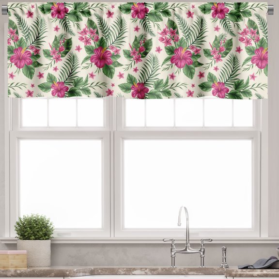 Ambesonne Watercolor Valance Pack of 2, Plumeria Hibiscus, 54"X12", Magenta Cream Green