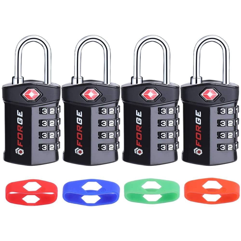 TSA Approved 4 Dig Luggage Locks, Black 4 Pack with color