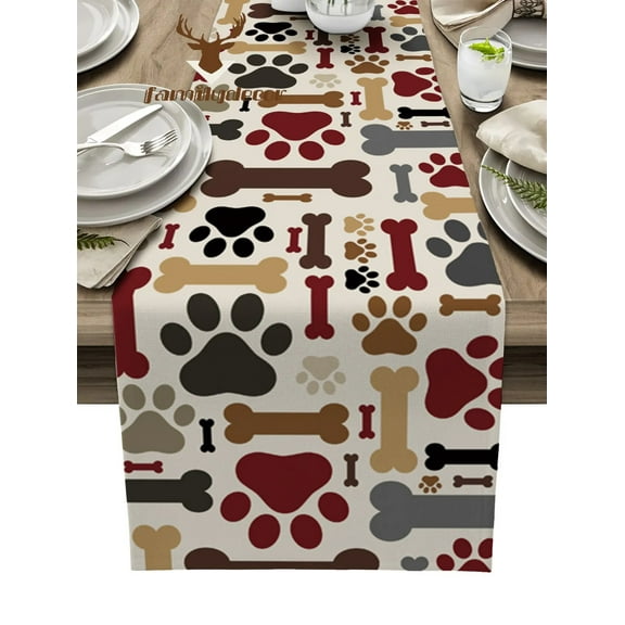 Animal Dog Paw Table Runner Home Wedding Decor Table Cover Flag Mat Table Centerpieces Decoration Party Dining Long Tablecloth