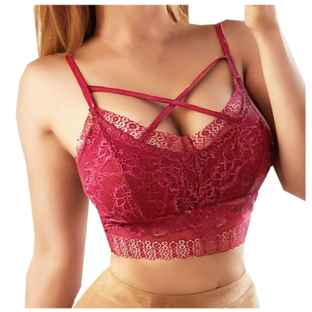 2023 Summer Savings Clearance! Bras for Women WJSXC Women's Lace Beauty  Back Tube Top Wrap Chest Sexy Bottoming Vest Hollow Bra Wine XXXXXL