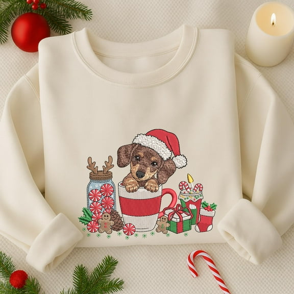 Christmas Dachshund Dog Candy Gingerbread Embroidered Sweatshirt, Merry Christmas Embroidered Shirt, Dog Lover Gift, Winter Holiday Gift