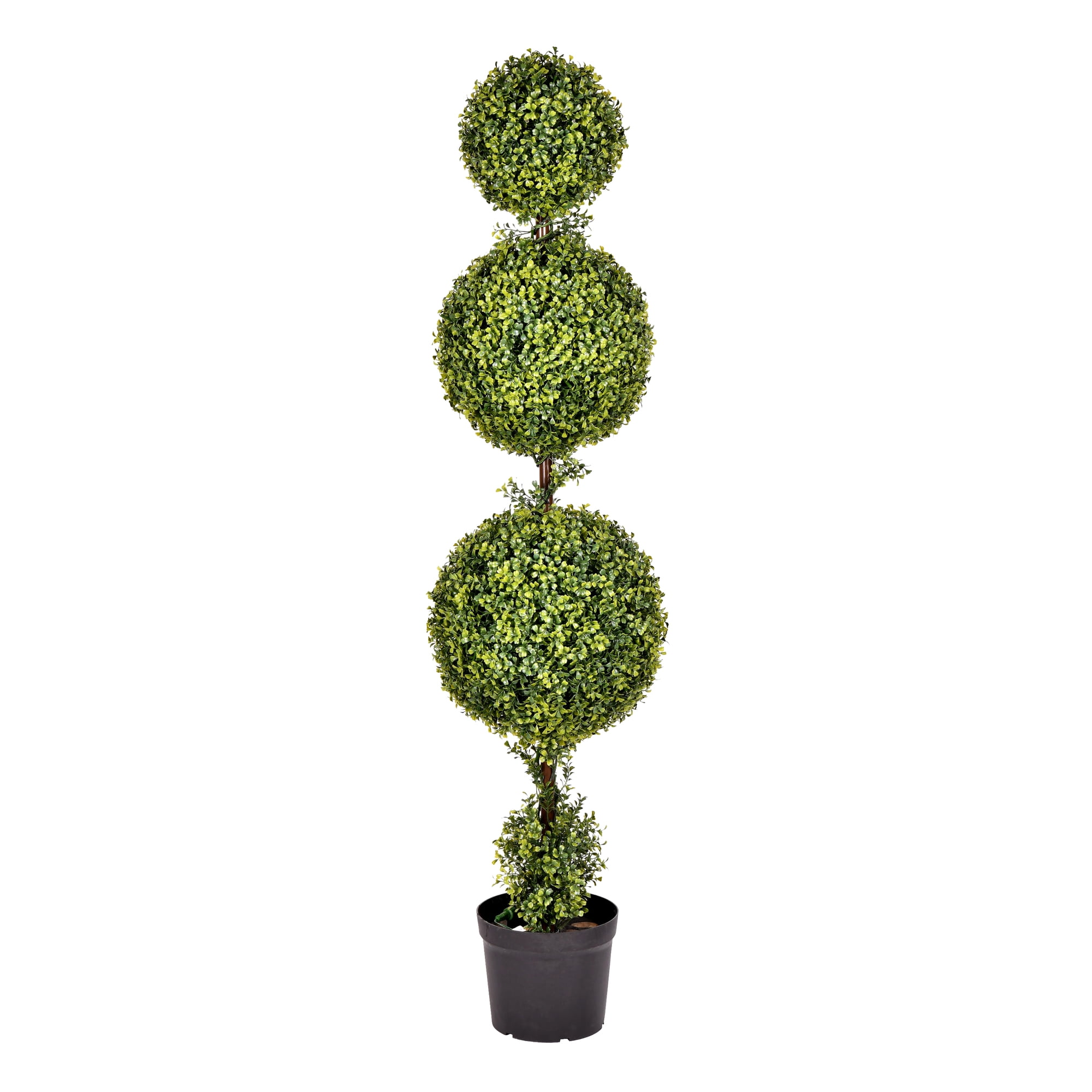Pair of Triple Ball Artificial Boxwood Buxus Topiary Tree Tower Plant 4FT Potted 