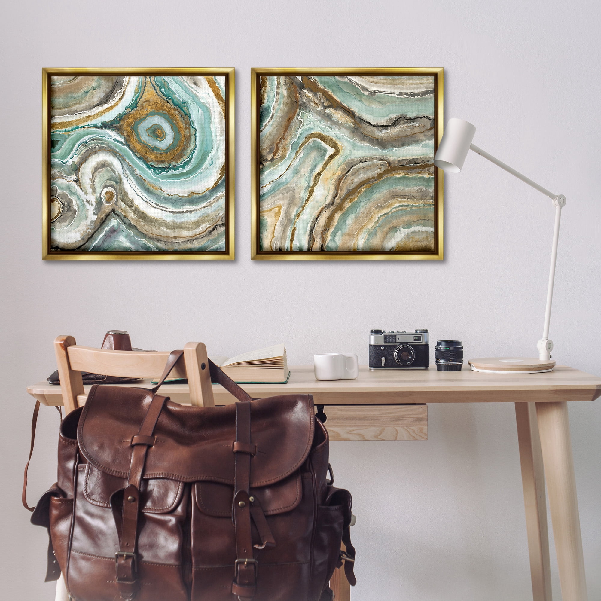 Stupell Industries Swirling Agate Pattern Abstract Painting Gold Floater Framed Canvas Art Print Wall Art, 25 x 25, Set of 2