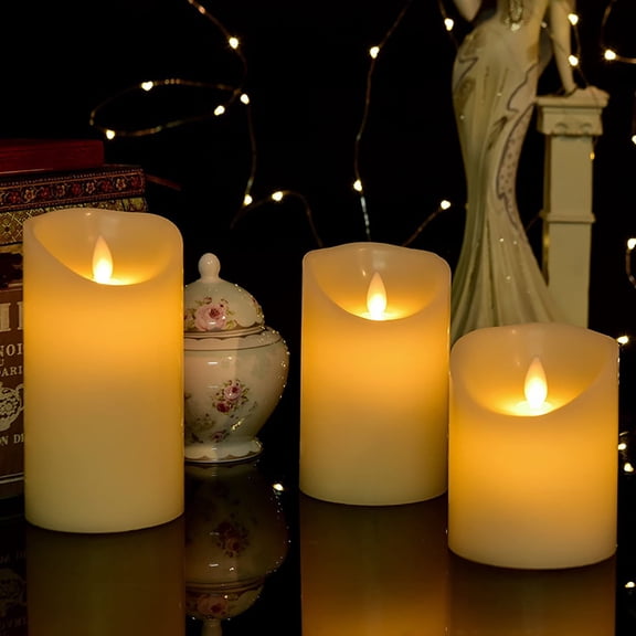Cacou Flickering Flameless LED Candles with Remote & Timer, Moving Flame, Set of 3 Battery Operated Candles