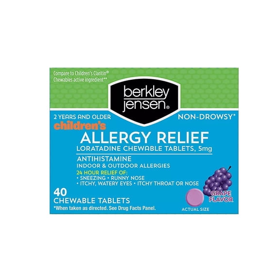 Berkley Jensen Children's Allergy Relief and Loratadine Chewable Tablets with Grape Flavored, 5mg, 40 Count Box