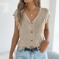 thumbnail image 2 of YUGYXL Women Spring Summer Sweater Vest Short Sleeve V Neck Casual Lightweight Button Down Cardigan Ribbed Knit Tank Top Khaki L, 2 of 8