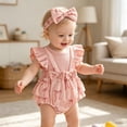 thumbnail image 4 of Baby Ruffle Sleeve Bodysuit with Bow Print and Waist Tie,Matching Headband Set, 4 of 5