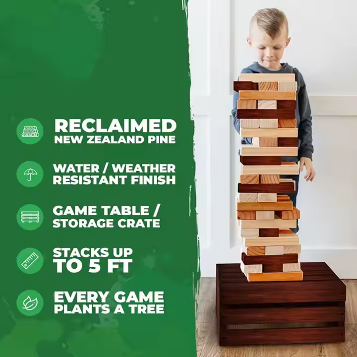 thumbnail image 4 of Reclaimed Giant Tower Game, 60 Blocks + Storage Crate / Outdoor Game Table, For All Ages, 4 of 6