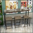 thumbnail image 2 of Modern Design Kitchen Dining Table, Pub Table, Long Dining Table Set with 3 Stools,Brown Gray, 2 of 9