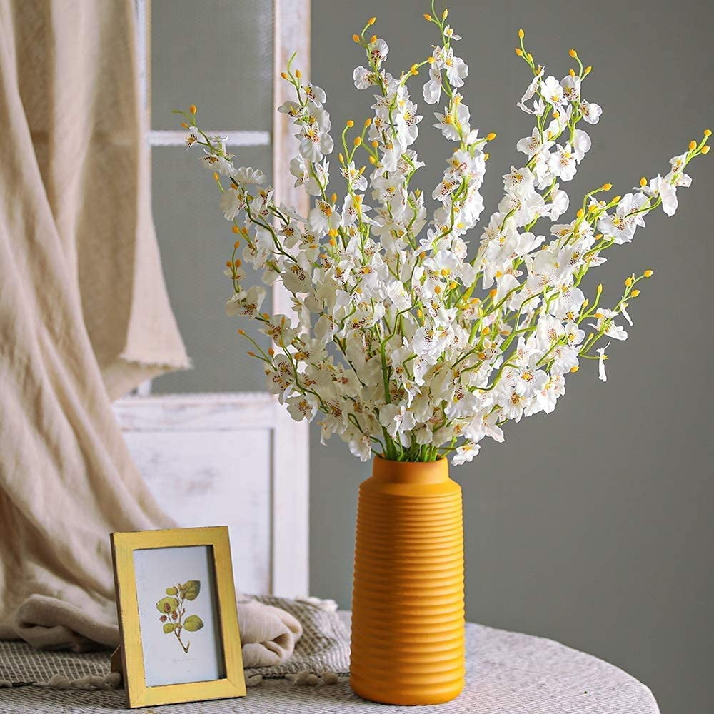Yellow Artificial Orchids Flowers, Dried Silk Orchids, Fake Orchids Flowers Silk Faux Dancing Orchids Bouquet for DIY Indoor Outdoor Wedding Party Home Kitchen Office Decoration
