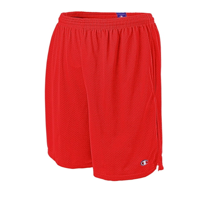 Champion Mens Long Mesh Shorts with Pockets, M, Crimson