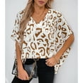 thumbnail image 2 of SOMER Women's Blouse Casual loose fit Dolman Sleeve V-Neck Short Sleeve Tops for Summer with Pattern, White, 2 of 7