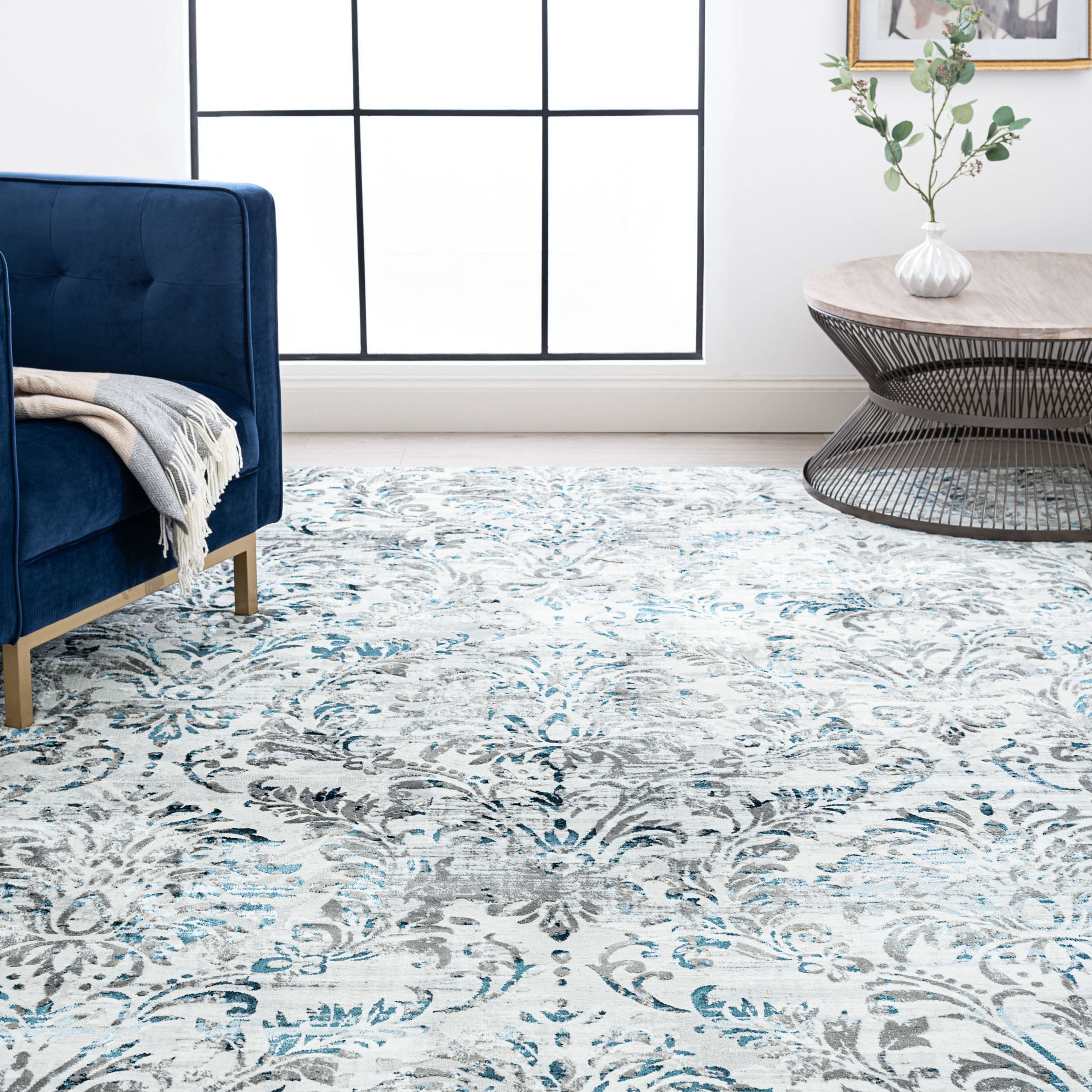 Antik Transitional 5' x 7' Blue and Gray Polypropylene & Polyester Indoor Area Rug