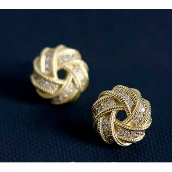 Women Flower Stud Earring 1Ct Round Cut Simulated Diamond 14K Yellow Gold Plated Sterling Silver