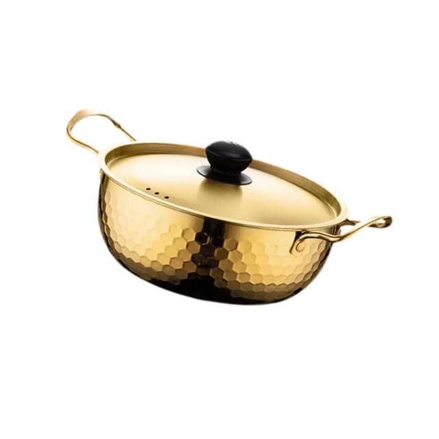 Práctica olla de acero inoxidable con tapa para ramen coreano, ideal para fiestas en el jardín. 18cm Oro