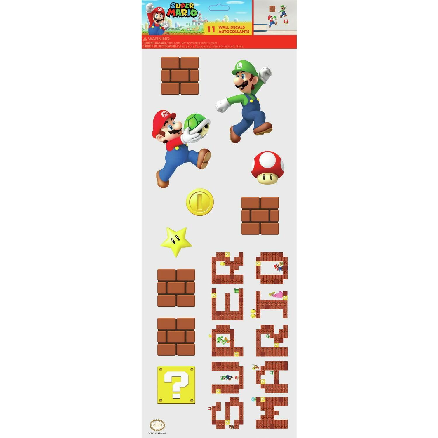 Super Mario 11 Peel & Stick Wall Decals Kids Room Decor Mario Stickers