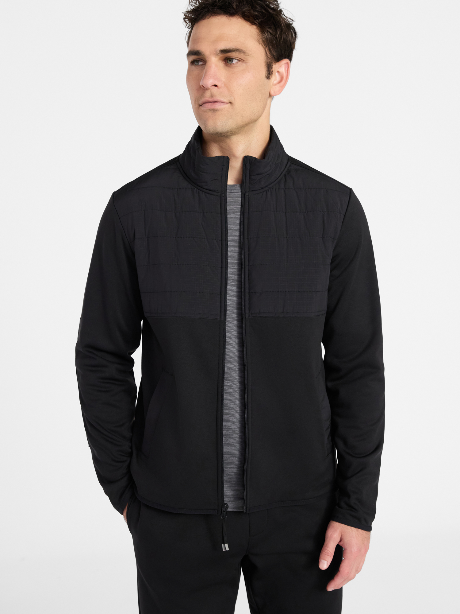 Athletic Works Men's and Big Men's Full Zip Mock Neck Hybrid Jacket, Size S-3XL