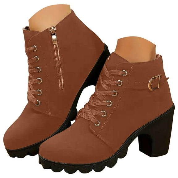 Mostsola Womens Combat Boots Lug Sole Heel Ankle Boots Lace up Zipper Round Toe Short Boots