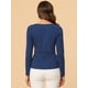 thumbnail image 4 of INSPIRE CHIC Blusa básica de manga larga con cuello redondo y frente giratorio para mujer Azul marino L, 4 of 5