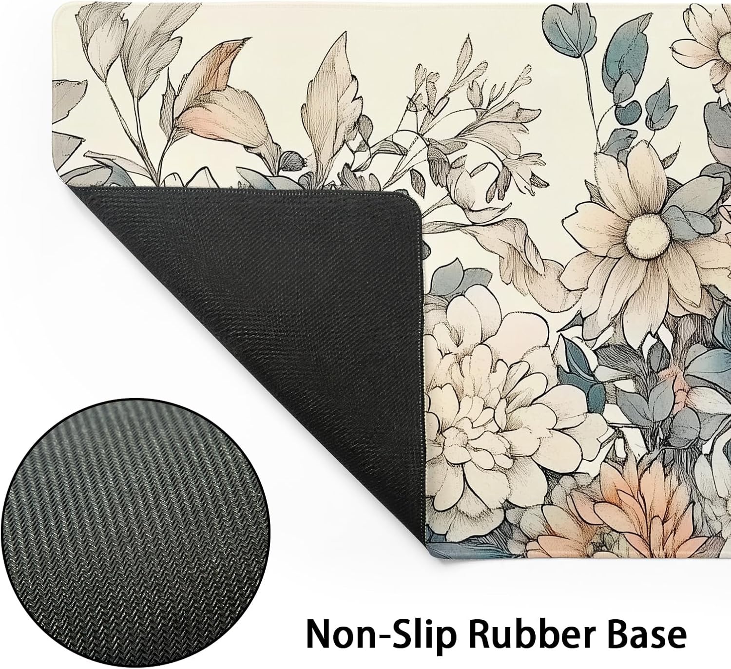 Japanese Aesthetic Floral Gaming Mouse Pad - XL Vintage Orange White Flowers, Extended Large Mat, Non-Slip Rubber Base, Stitched Edge, Long Keyboard Pad for Computer, 31.5x11.8 Inch