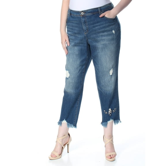 INC $109 Womens New 1149 Blue Frayed Distressed Skinny Jeans 20W Plus B B