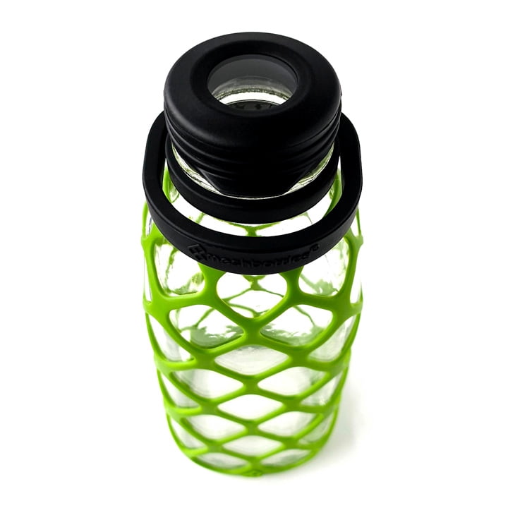 Meshbottle with Glass Top - Olive Green - Plastic-free, BPA-free, Phthalate-free Glass Water Bottle - 32 oz