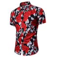 thumbnail image 4 of Camisetas con estampado de flores de rosas en 3D para hombre, de manga corta, ajustadas, con botones, informales, con estampado floral, 4 of 5