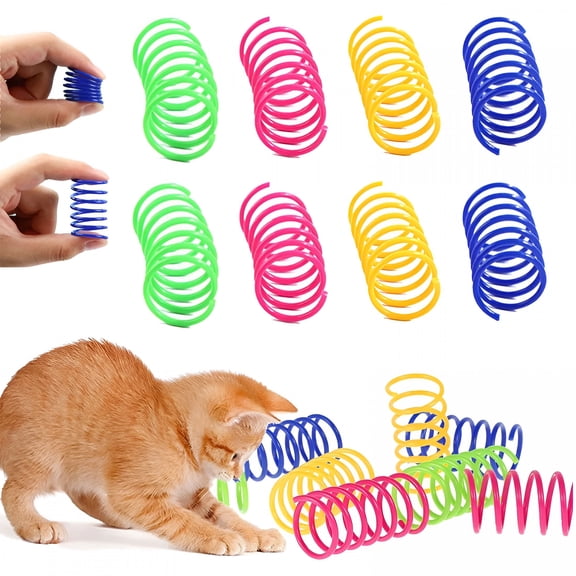 BESTSKY Cat Spring Toy, 32/64/96 Pcs Cat Spiral Toys Interactive for Indoor Colorful Cats Plastic Springs Coil for Kitten Hunting, Swatting, Biting 32Pcs