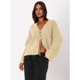 thumbnail image 4 of Women'S Tie Front Cropped Cardigan Sweater V-Neck Open Front Sweater Crochet Cable Ribbed Knit Top  S, 4 of 6