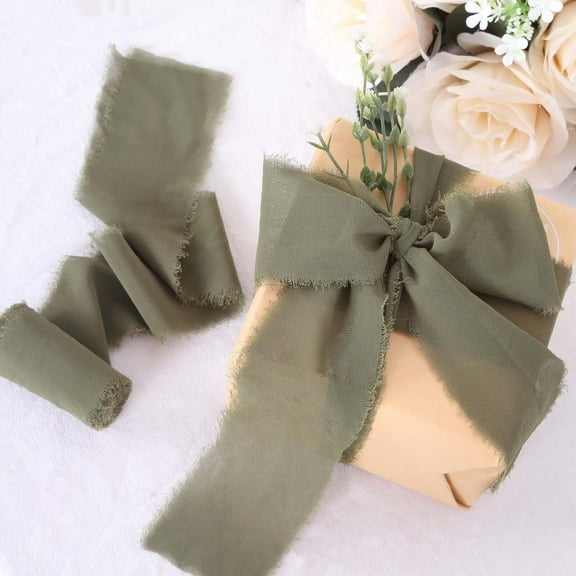 Efavormart 1.5" x 6 Yard - Set of 2 Eucalyptus Sage Green Chiffon Ribbon Rolls For Bouquets, Wedding Invitations & Gift Wrapping
