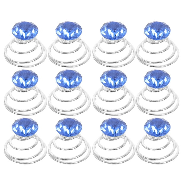 12 horquillas para el cabello con diamantes de imitación y espiral metálica decorativas para bodas, fiestas de graduación y cumpleaños (azul)