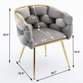 thumbnail image 2 of Velvet Dining Chair, Modern Accent Chair with Woven Back and Golden Metal Legs, Upholstered Armchair Side Chair for Dining Room Kitchen Living Room Vanity Room, Gray, 2 of 8