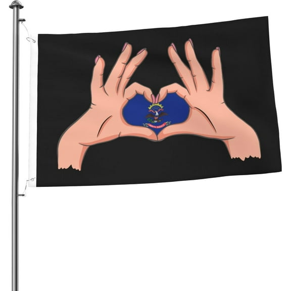 Holding A Heart Flag Of North Dakota Flag 2x3 Ft Double-Sided Durable Outdoor Decorative Banner Polyester Home Flags Yard Lawn Welcome Flag