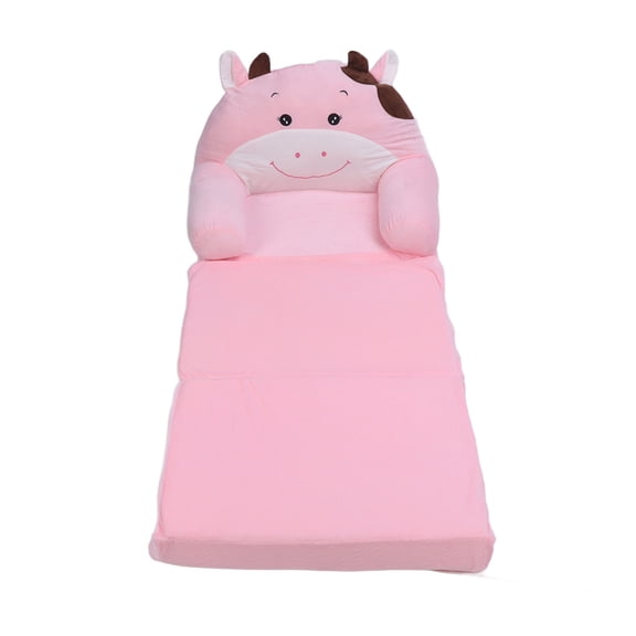 Foldable Kids Sofa Bed 2-in-1, Flip Out Cuddly Toddler Couch, Convertible Sofa to Lounger Children Sofa Bed, for Boys Girls Bedroom Pink Cow (oUVs-12)