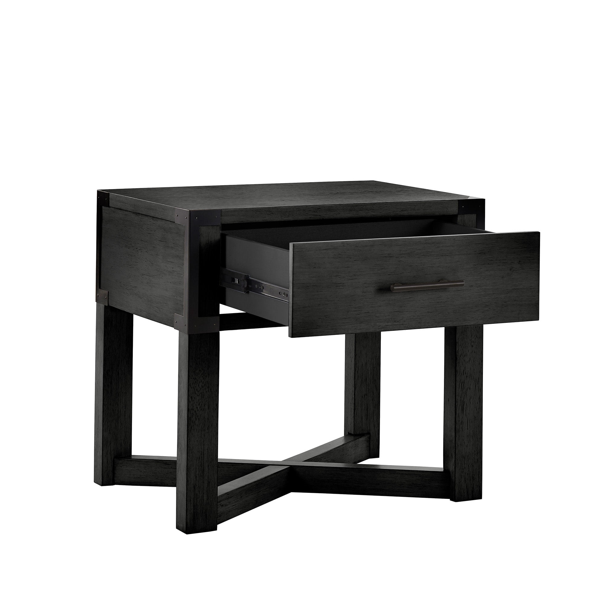 Weston Home Lompoc Wood Finish X-Base End Table with Drawer, Antique Black