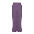 thumbnail image 4 of Summer Linen Pants for Women Loose Straight Leg Side Split Trousers with Pockets Lightweight Comfy Casual Wide Leg Pants ,Purples，XL, 4 of 9