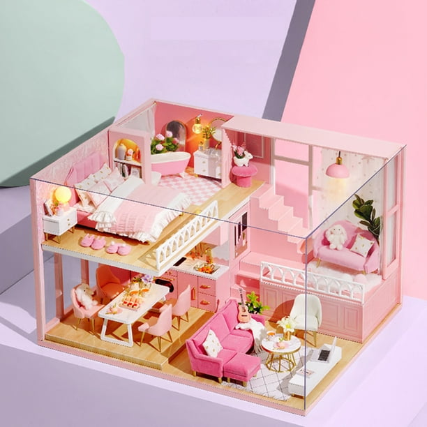 Modèle de Maison de poupée, Maison de poupée Miniature de Maison de poupée  Bricolage avec Cache-poussière, Journal de Jardin de boîte à Musique 