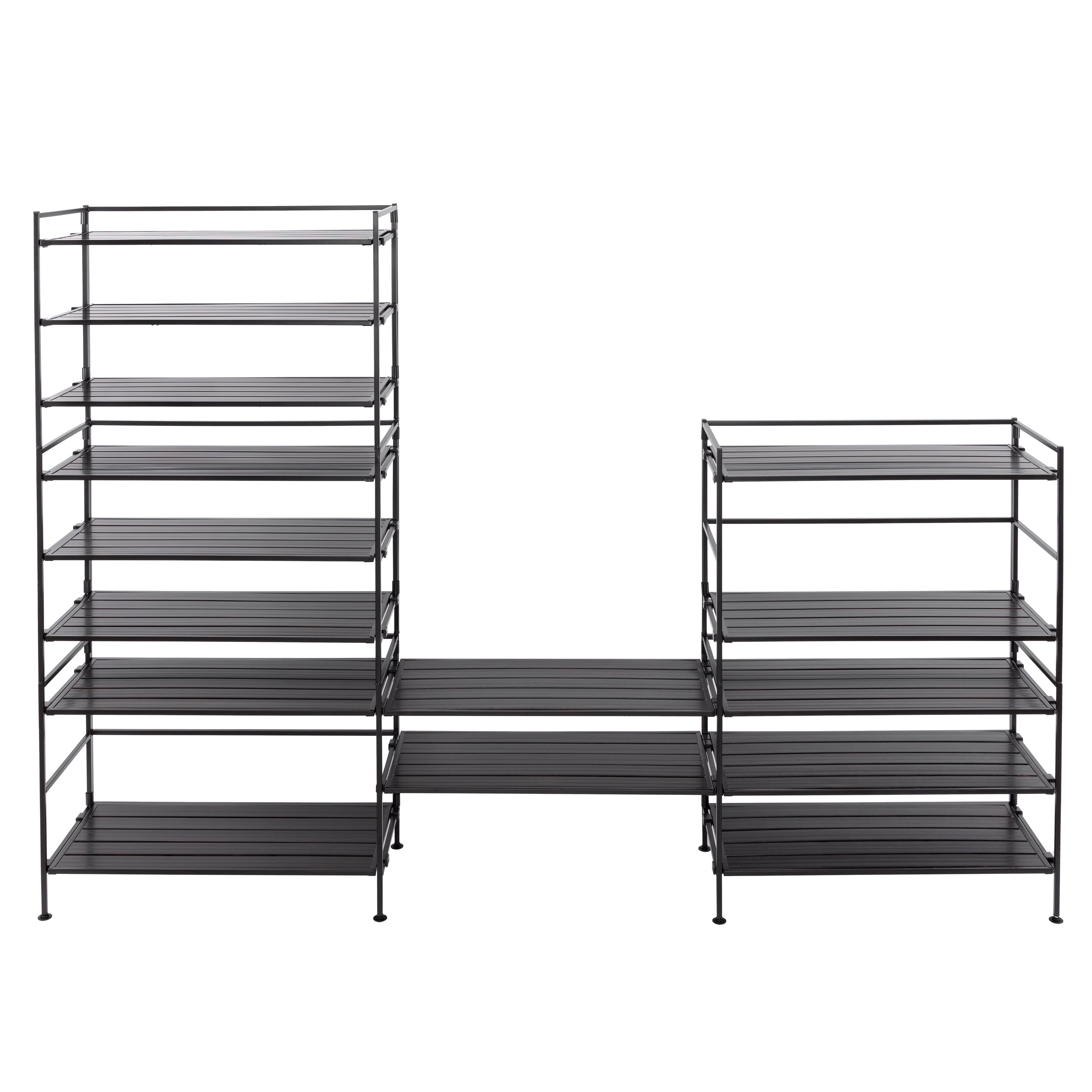 Seville Classics 3-Tier Stackable Interlock 12-Pair Resin Slat Sturdy Metal Frame Shoe Storage Rack Organizer, Espresso Slat